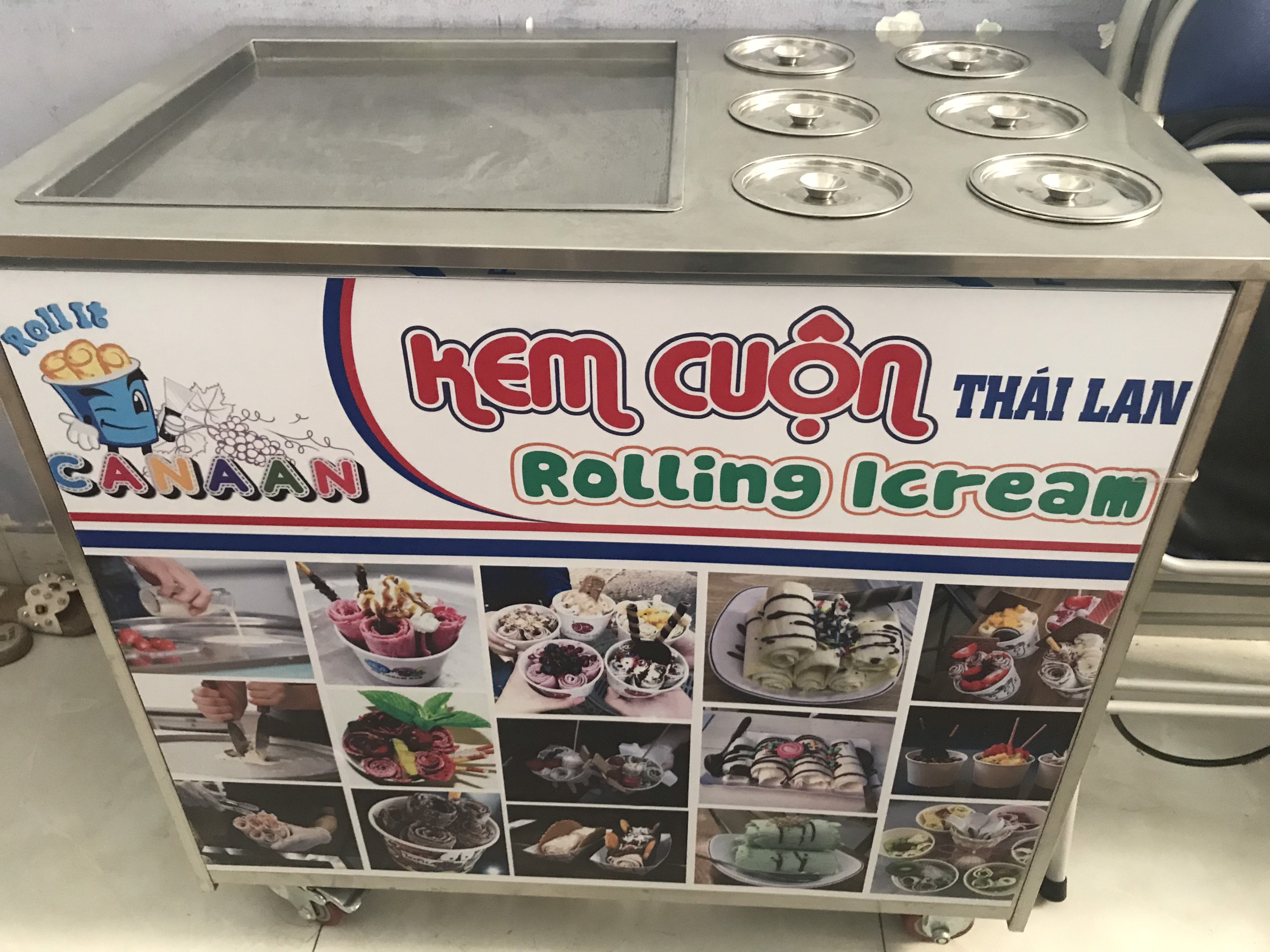 Máy làm kem cuộn Thái Lan 42cm 6 ngăn chứa