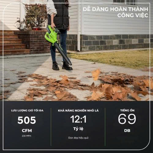 Máy Thổi Và Hút Lá dùng Pin Greenworks 40V BVF444 (thân máy) - ảnh 2