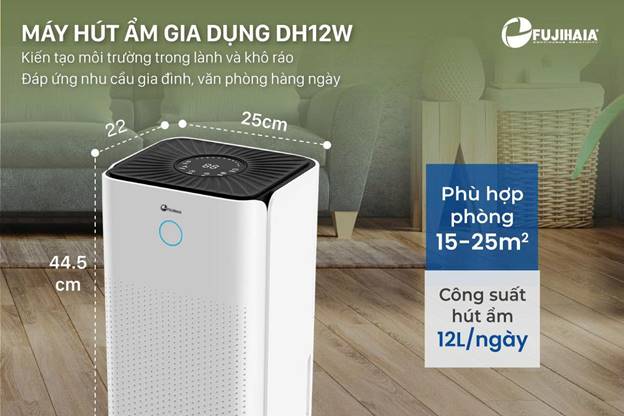 Máy hút ẩm FUJIHAIA DH12W công suất 12 lít/ngày - ảnh 2