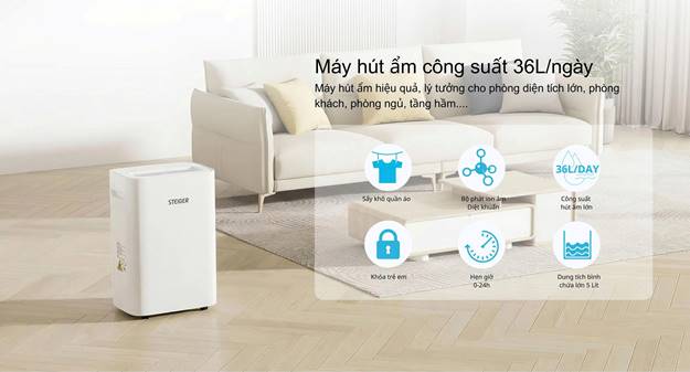 Máy hút ẩm Steiger STG-836DW 36 lít/ngày, tích hợp WiFi - ảnh 1