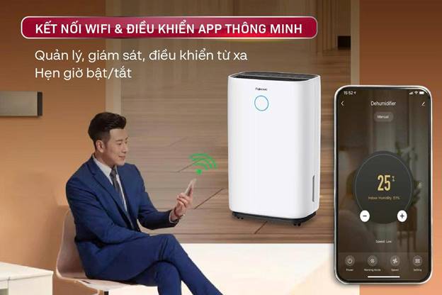 Máy hút ẩm Fujihome DH25W-HEPA (25lít/ngày) kết nối Wifi, màng HEPA - ảnh 4