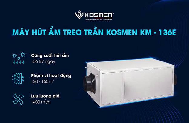 Máy hút ẩm treo trần Kosmen KM-136E công suất 136 lít/ngày - ảnh 1
