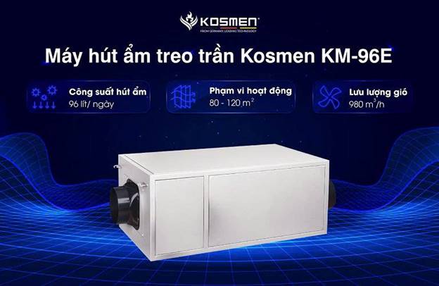 Máy hút ẩm treo trần Kosmen KM-96E công suất 96 lít/ngày - ảnh 1