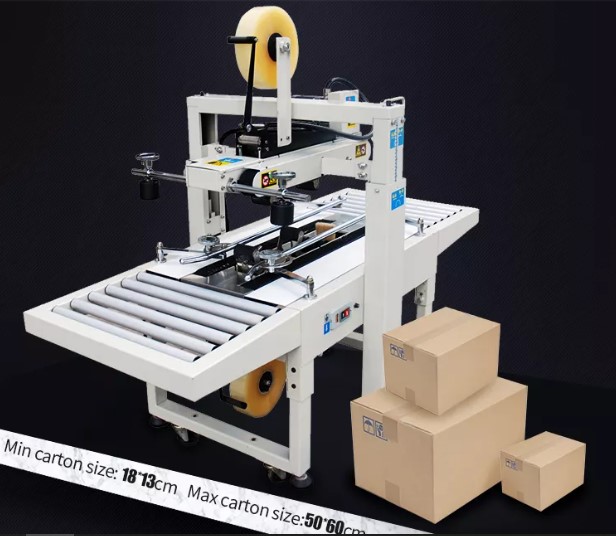 Máy dán băng keo thùng carton bán tự động (dán mặt trên và dưới) Hualian FXJ-6050 - ảnh 1