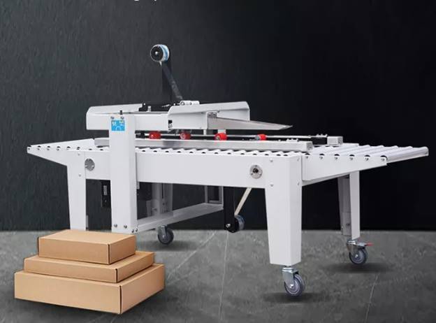 Máy dán băng keo thùng carton bán tự động hai động cơ Hualian FXJ-2550X - ảnh 1