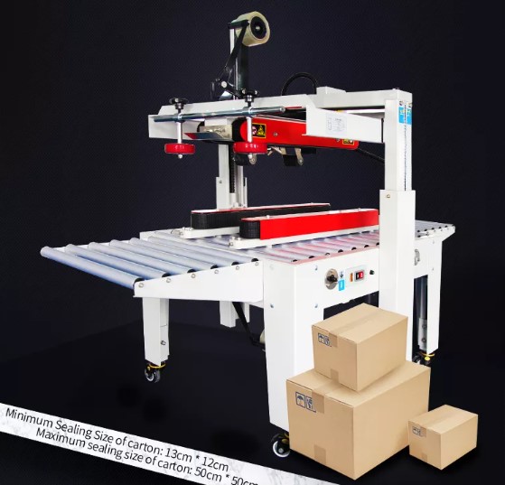 Máy dán thùng carton hạng nặng sử dụng băng keo PVC Hualian FXJ-5050B - ảnh 1