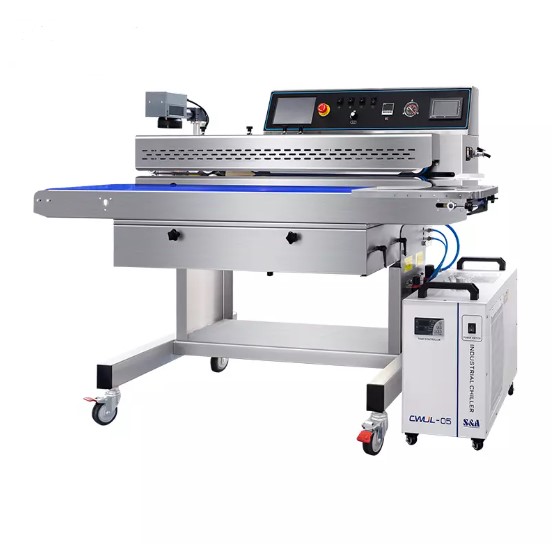 Máy hàn miệng túi liên tục Hualian FRJ-1120WH (có chức năng hút khí & bơm khí) tích hợp máy khắc laser UV/CO2