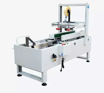 Máy dán băng keo thùng carton bán tự động Hualian DZF-5050A (có chức năng dán mặt trên và mặt dưới)