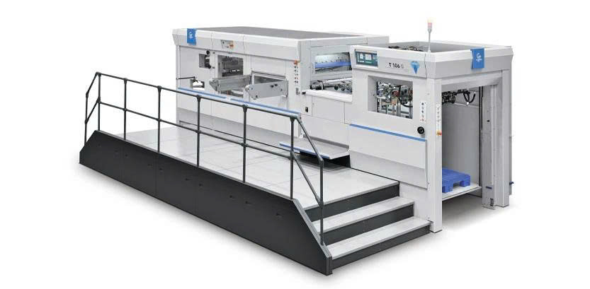 Máy cắt khuôn tự động T106Q có chức năng gạt giấy (thanh kẹp kép)