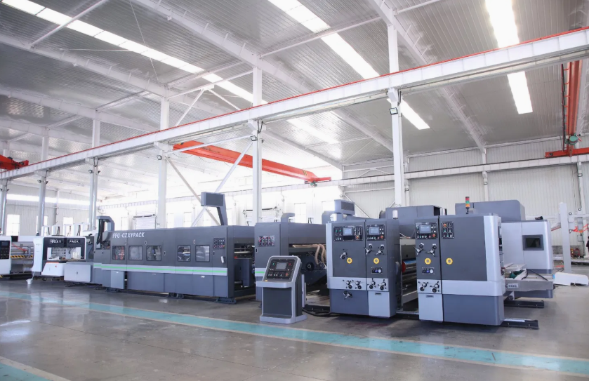 Máy gia công thùng carton tự động (in + bế chạp + gấp dán)  